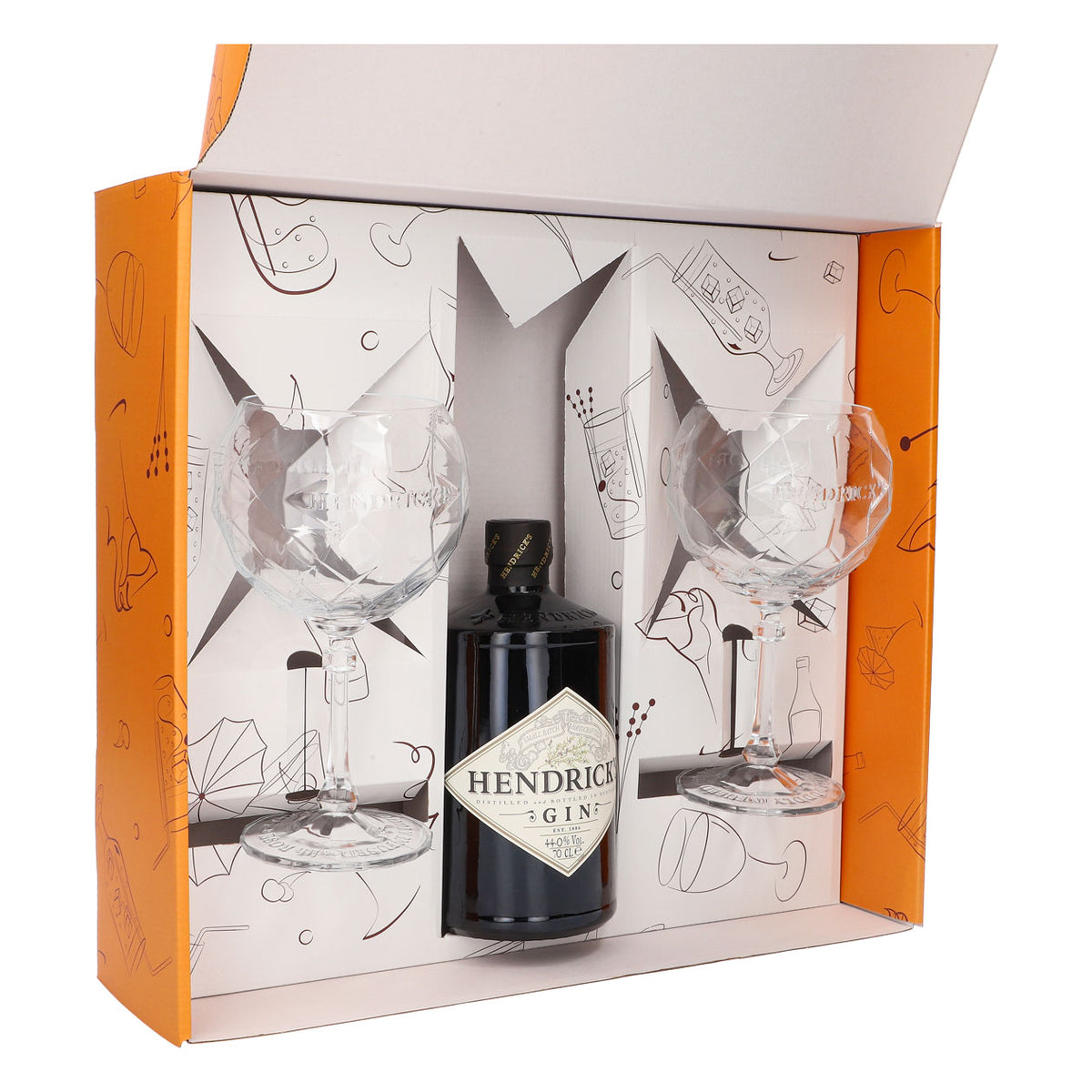 Hendricks Gin Geschenkset 0,7l Flasche 44,0 % Vol. + Ballongläser–Orange – Ansicht 4