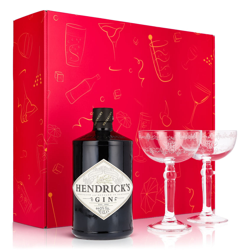 Hendricks Gin Geschenkset 0,7l Flasche 44,0 % Vol. + Coupetten Gläser–Pink