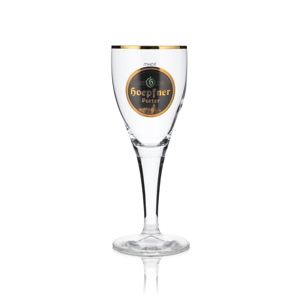 Szklanka do piwa Hoepfner 0,2l goblet porter złota obwódka tulipan browar Kralsruhe Baden – Widok 2