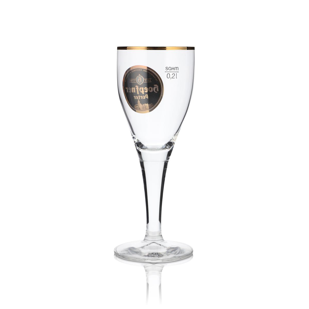 Szklanka do piwa Hoepfner 0,2l goblet porter złota obwódka tulipan browar Kralsruhe Baden – Widok 3