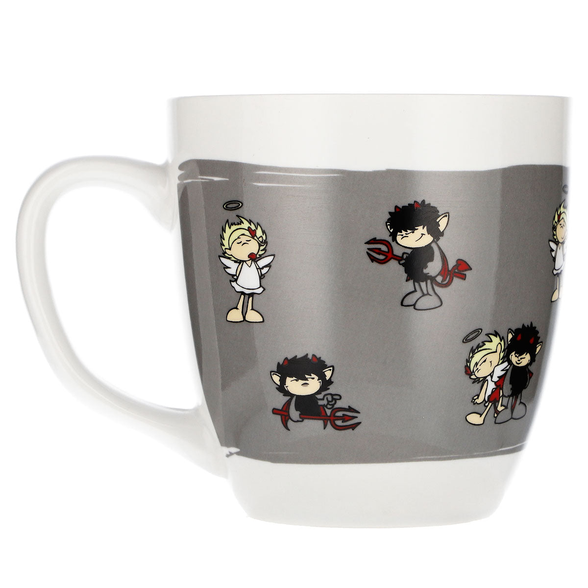 Szklanka do wody „Höllensprudel” 0,3 l, filiżanka do kawy „Devil & Angel”, szara, ceramiczna