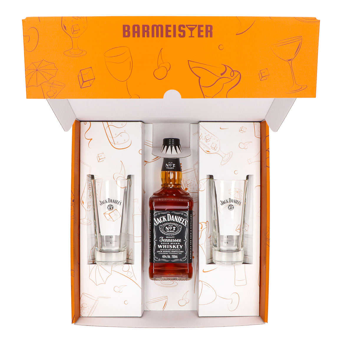 Jack Daniels Geschenkset 0,7l Flasche 40,0 % Vol. + Longdrinkgläser–Orange – Ansicht 5