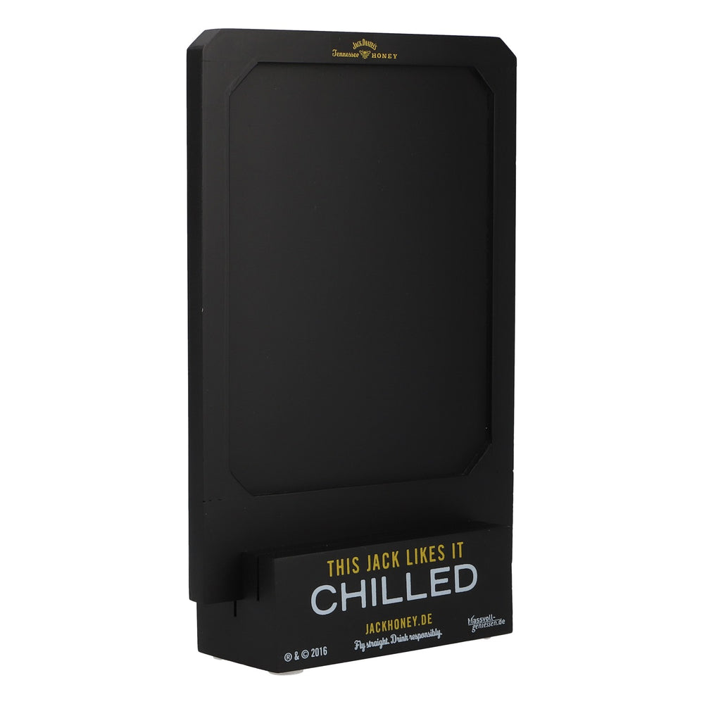 Whisky Jack Daniels Honey, tabliczka kredowa na stół, prawdziwe drewno, „Chilled” – drewno czarne
