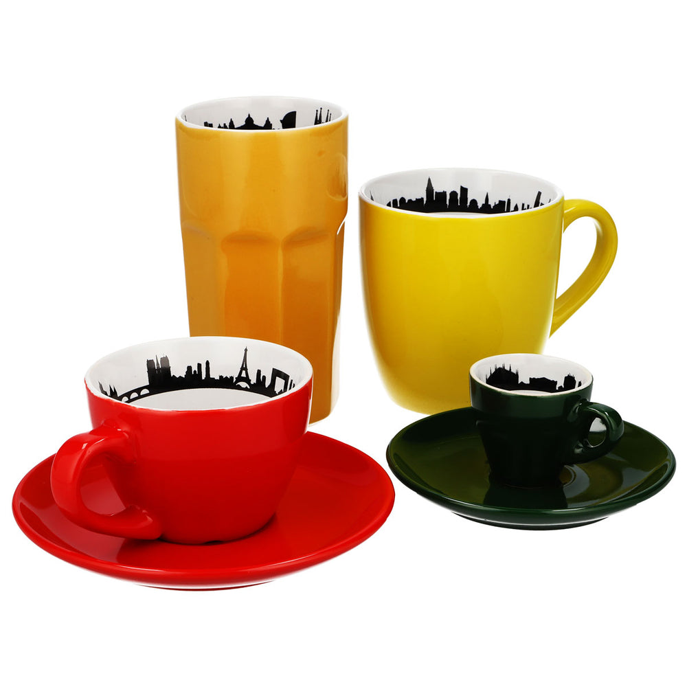 Zestaw szklanych filiżanek Jacobs Kaffee – wzory z różnych krajów, międzynarodowe wzornictwo, ceramiczne filiżanki