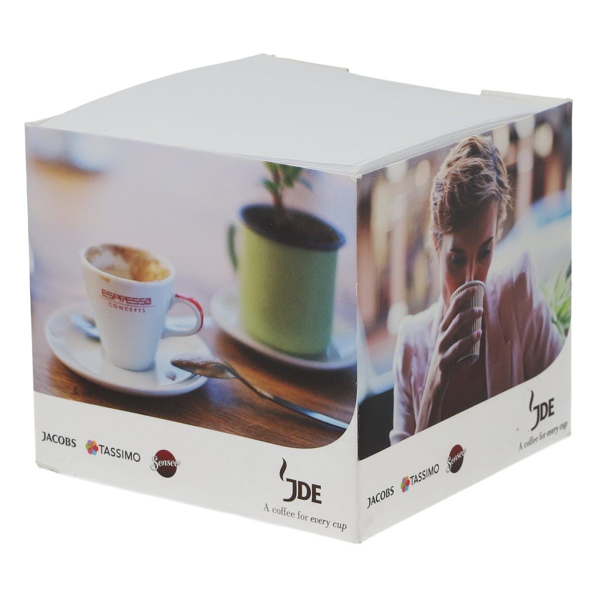 Jacobs Kaffee – pudełko na notatki biurowe z blokiem 300 kartek, 9x9x8 cm, czyste – Widok 2