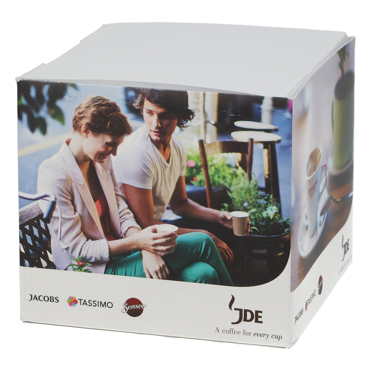 Jacobs Kaffee – pudełko na notatki biurowe z blokiem 300 kartek, 9x9x8 cm, czyste – Widok 3