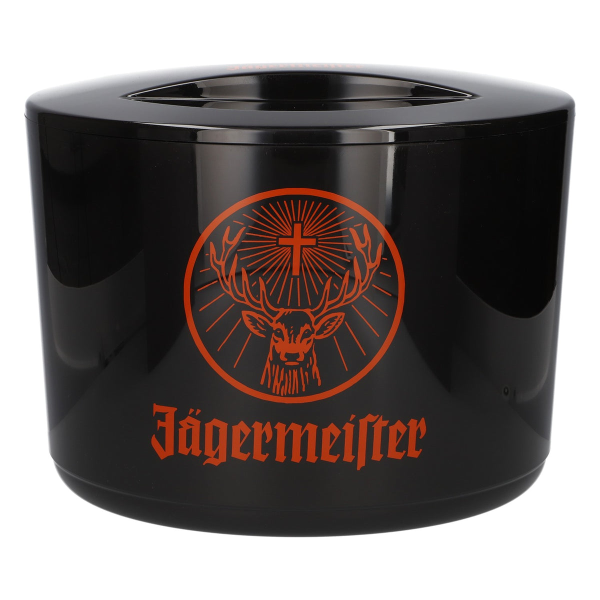 Lakiernik Jägermeister, pojemnik na lód 10 l, pomarańczowe logo, nowy, z tworzywa sztucznego, czarny
