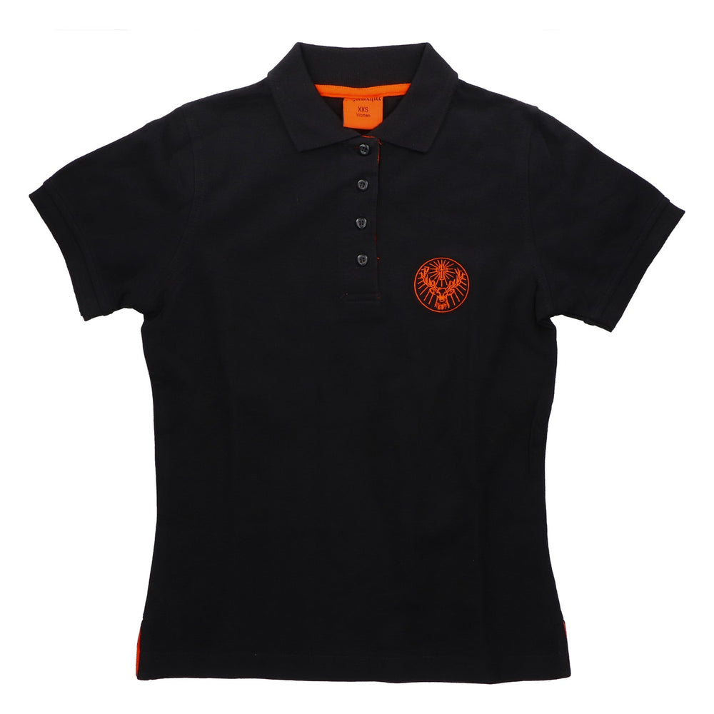 Koszulka polo Jägermeister dla kobiet, rozmiar XXS, czarna, z haftowanym jeleniem, oryginalna