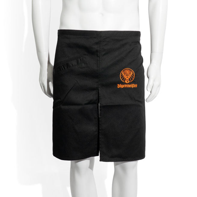 Fartuch Jägermeister Bistro krótki czarny z rozcięciem z tyłu i kieszenią wewnętrzną, ok. 48 cm