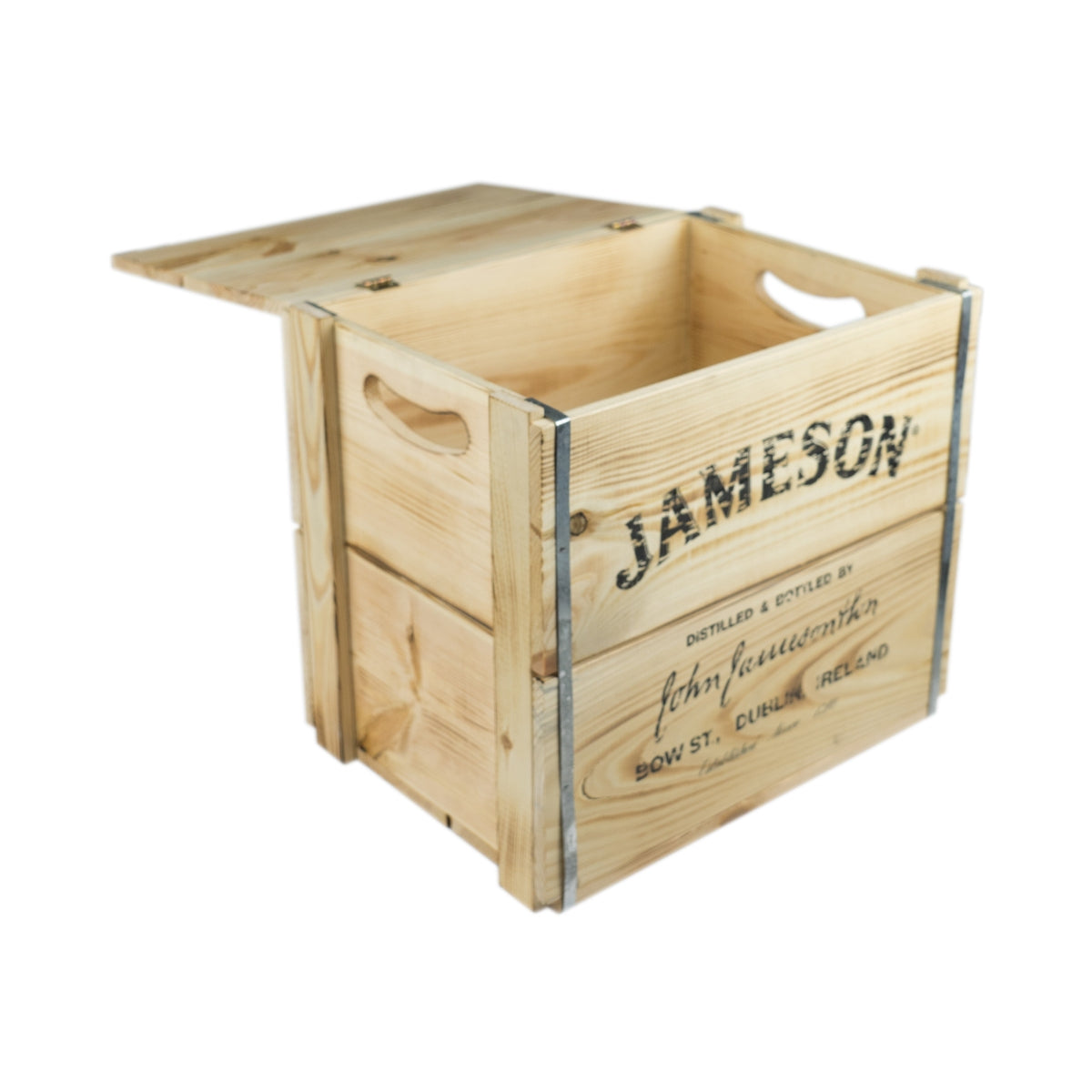Drewniana skrzynia Jameson z pokrywą na zawiasach o wymiarach 42x30x39 cm na taboret Irlandzka whisky – Widok 4