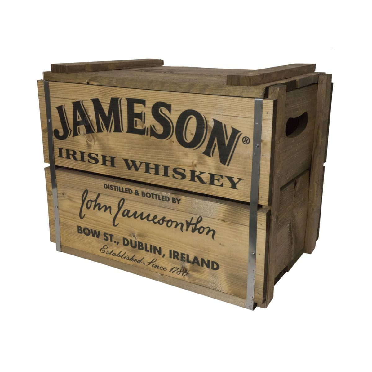 Jameson Whiskey drewniana skrzynia z pokrywą na zawiasach 49x37x32cm pokazowa skrzynia dekoracja reklamowa