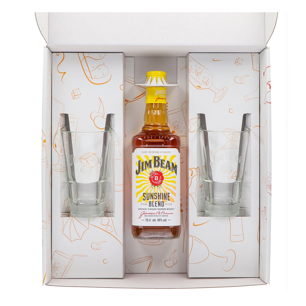 Jim Beam Geschenkset 0,7l Flasche 40,0 % Vol. + Longdrinkgläser Relief–Weiß – Ansicht 3