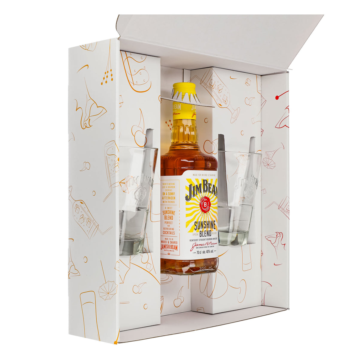 Jim Beam Geschenkset 0,7l Flasche 40,0 % Vol. + Longdrinkgläser Relief–Weiß – Ansicht 4