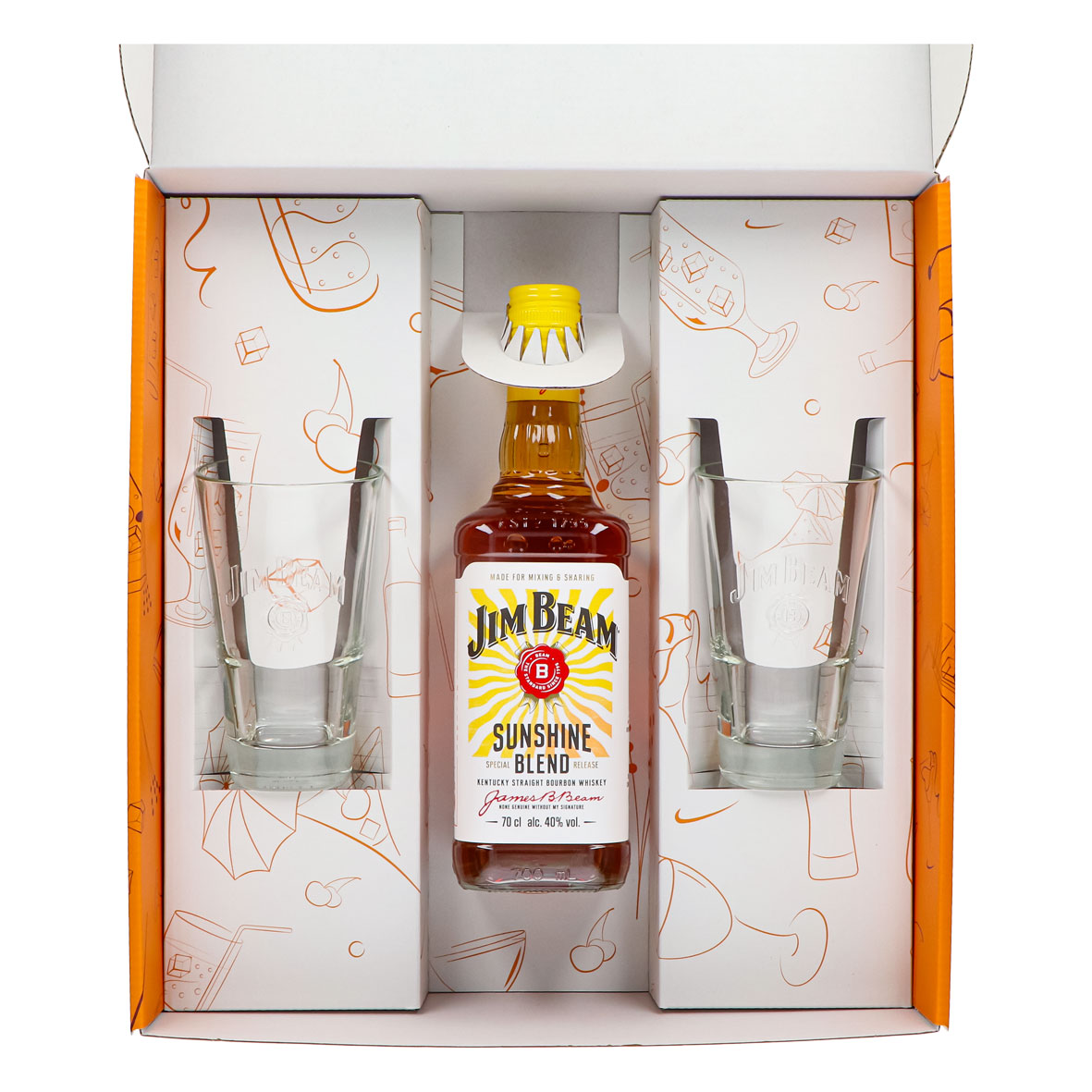 Jim Beam Geschenkset 0,7l Flasche 40,0 % Vol. + Longdrinkgläser Relief–Orange – Ansicht 4