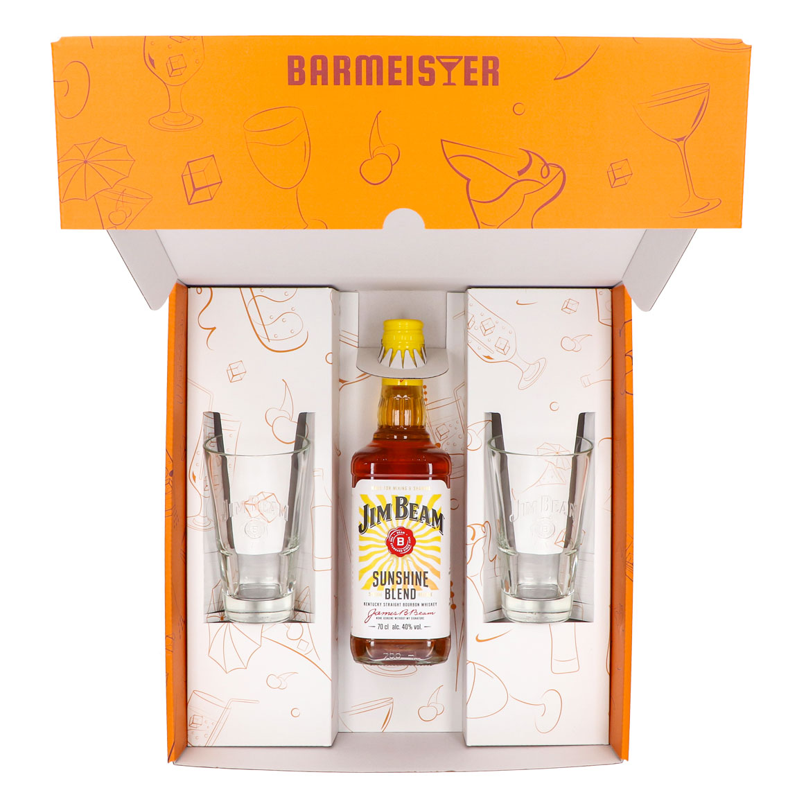 Jim Beam Geschenkset 0,7l Flasche 40,0 % Vol. + Longdrinkgläser Relief–Orange – Ansicht 5