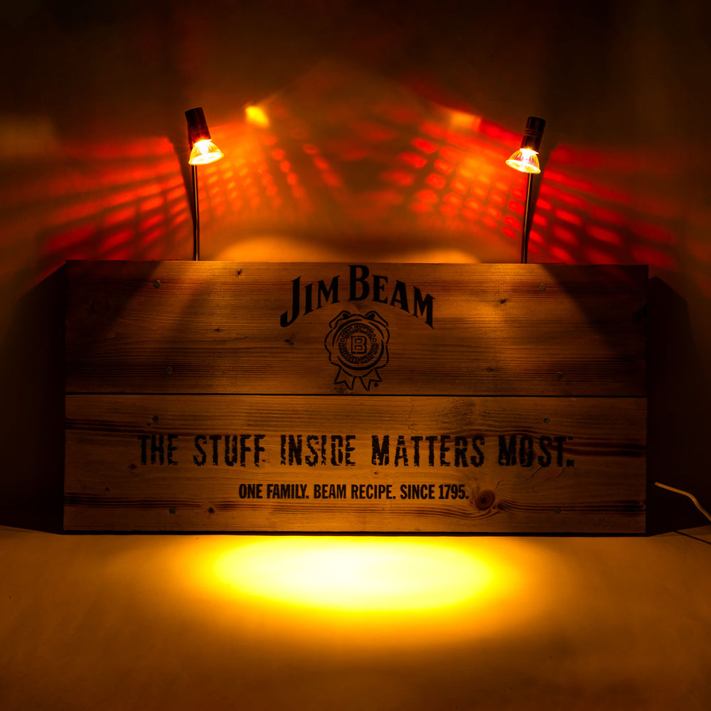 Jim Beam Whisky Neonowa reklama świetlna Lampa reklamowa Płyta z prawdziwego drewna