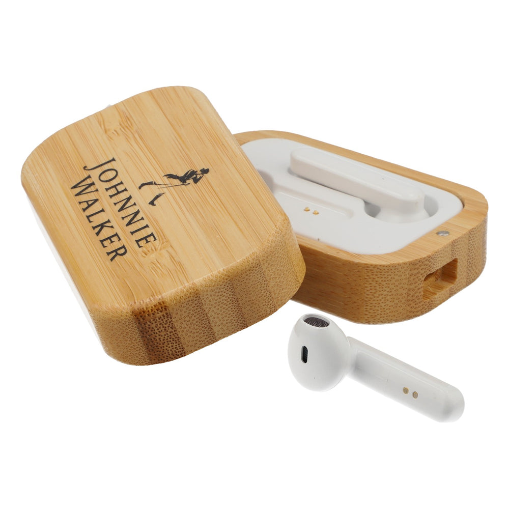 Słuchawki douszne Johnnie Walker Whiskey Bluetooth w drewnianym pudełku Kabel ładujący