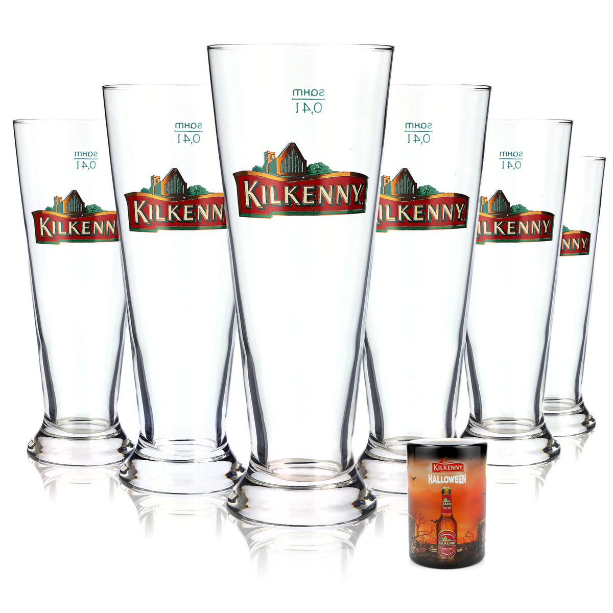 Zestaw do piwa Kilkenny Bar Bundle zawierający 6 szklanek do piwa o pojemności 0,4 l oraz otwieracz do butelek Push Up.