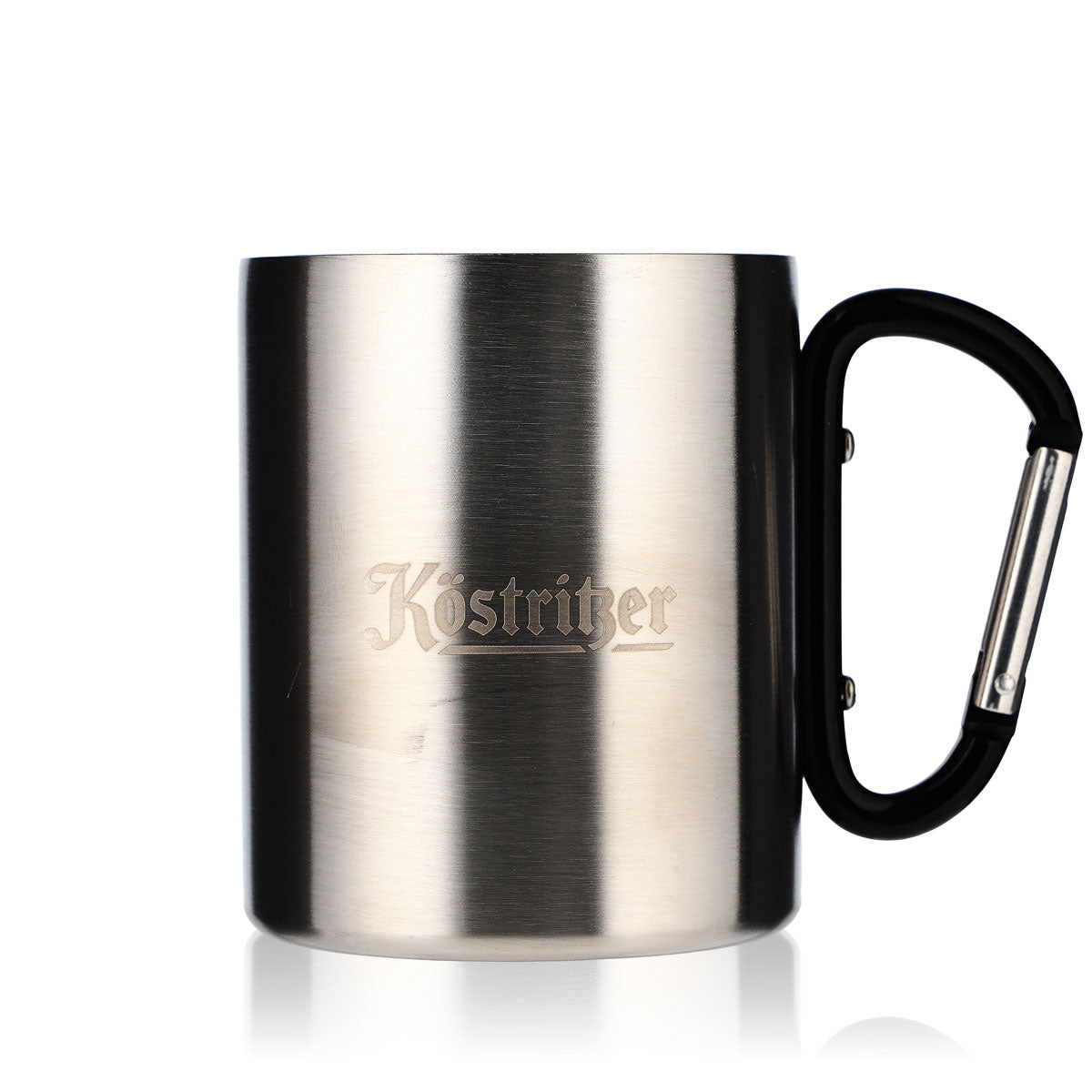 Köstritzer Beer Glass Stainless Steel Mug / Coffee Mug / Cup with Carabiner Handle