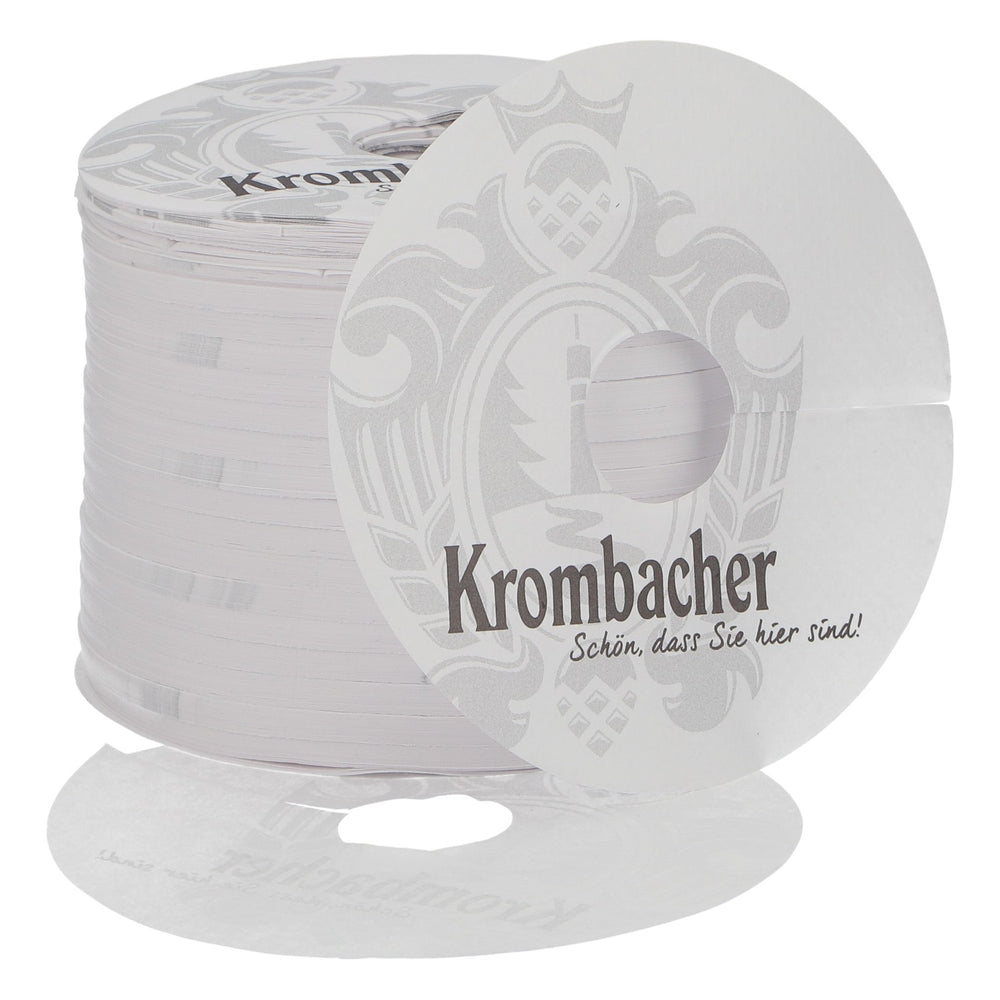 Podkładka pod piwo Krombacher – papierowa podkładka przeciwkapowa, nowa, biała, podkładka pod piwo
