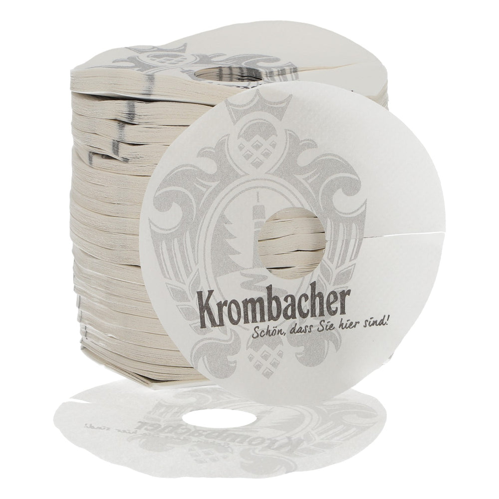 Podkładka pod piwo Krombacher – papierowa podkładka przeciwkapowa, nowa, biała, podkładka pod piwo