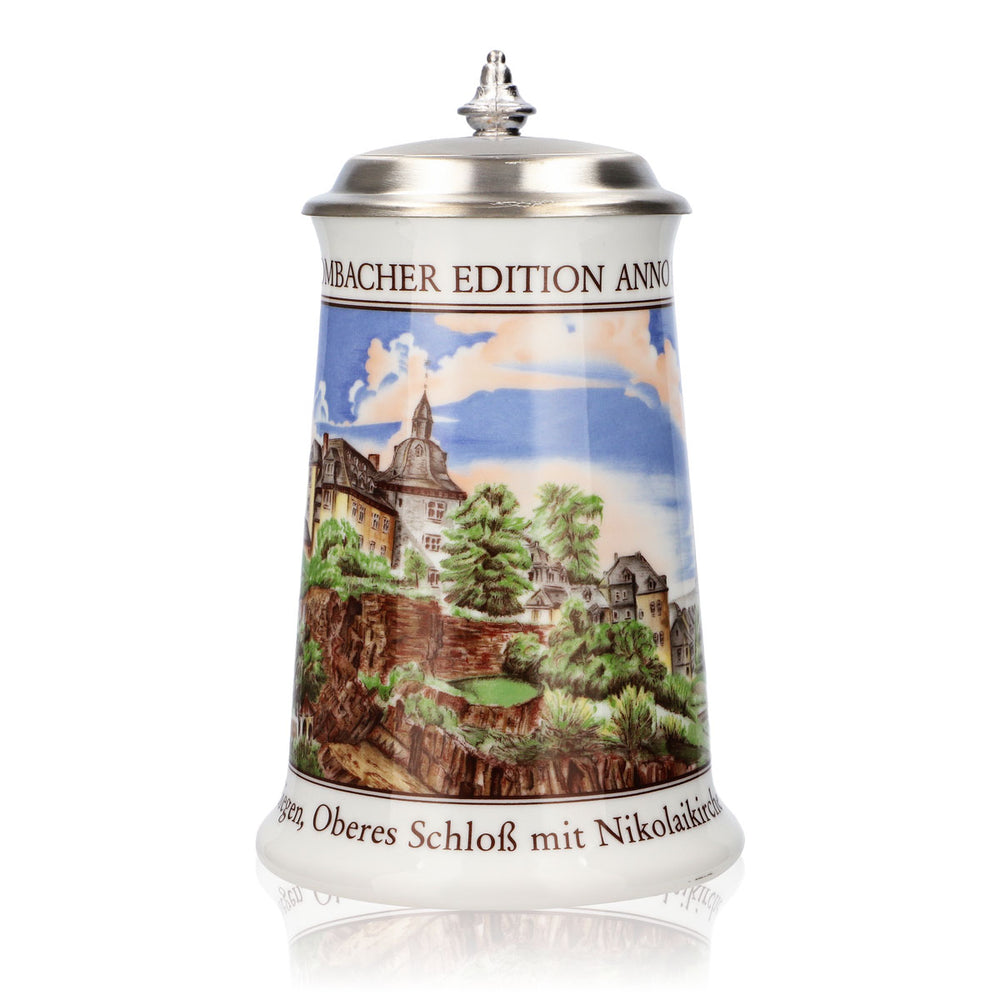 Krombacher Bierglas Jahreskrug 1991 Dzbanek kamionkowy Seidel Pokrywka cynowa 0,9 l Dzbanek
