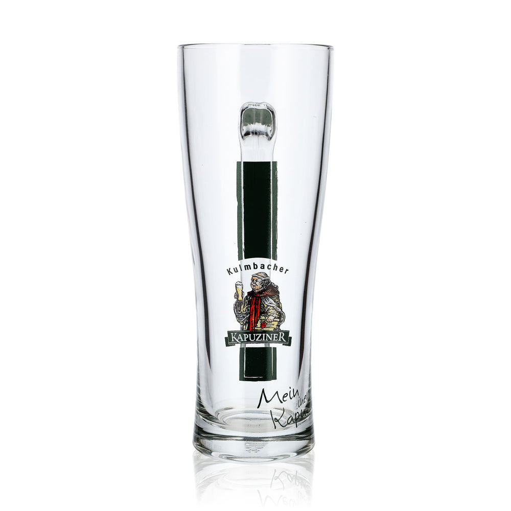 Szklanka do piwa Kulmbacher Reichelbräu, kufel o pojemności 0,5 l, szklanka z uchwytem, zielone logo, Moje