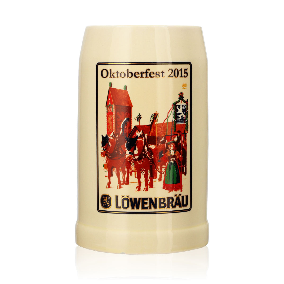 Kufel do piwa Löwenbräu, ceramiczny kufel Steinzeukrug Seidel 0,5 l Oktoberfest 2015