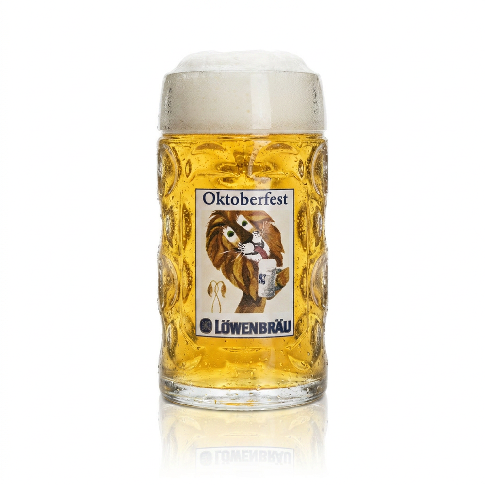 Kufel Löwenbräu 0,5 l, edycja Oktoberfest, kufel typu „Humpen” lub „Seidel”, kufel piwny z wgłębieniami, Monachium