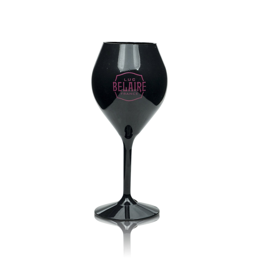 Luc Belaire – szklany kubek z tworzywa sztucznego, 0,2 l, czarny, w kształcie fletu, do wina musującego, na kemping