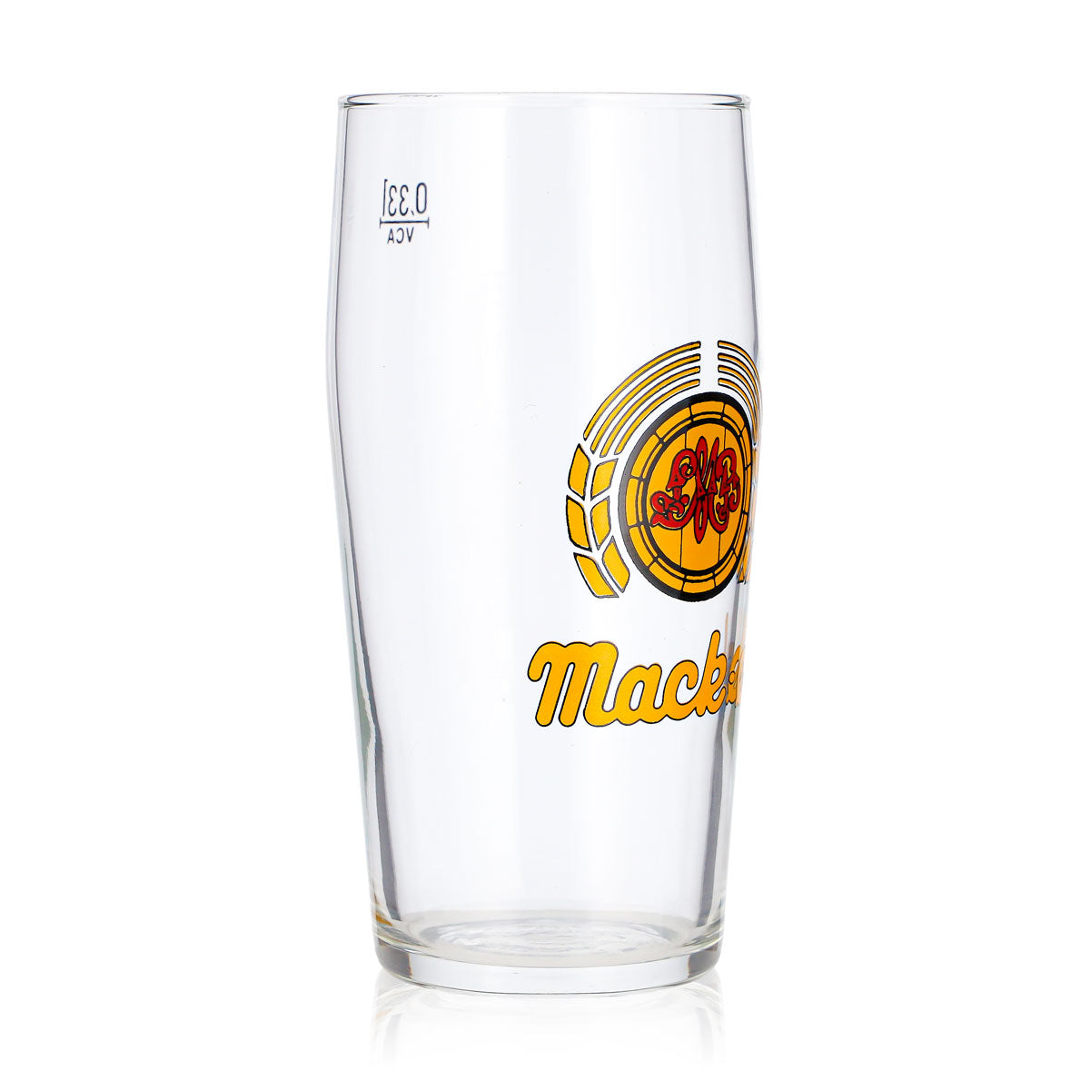 Szklanka do piwa Mack 0,33 l Willi Becher z żółtym logo, szklanka do drinków typu long drink VCA, szklanka do piwa Willibecher – Widok 2