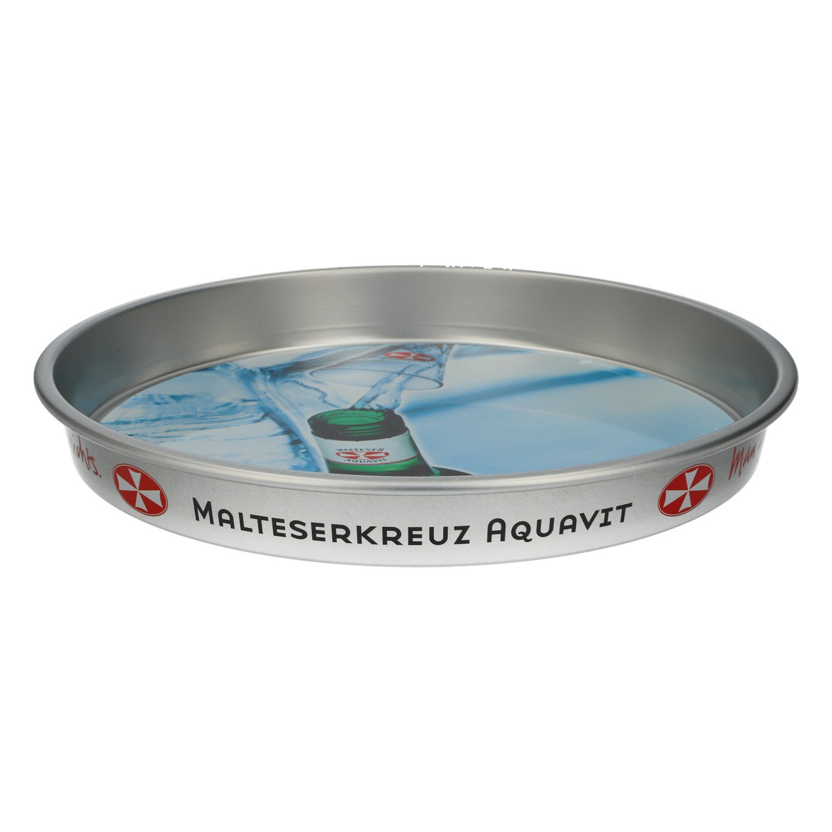 Okrągła metalowa taca do aquavitu marki Malteser  Taca do serwowania, akcesoria barowe, średnica 34 cm – Widok 2
