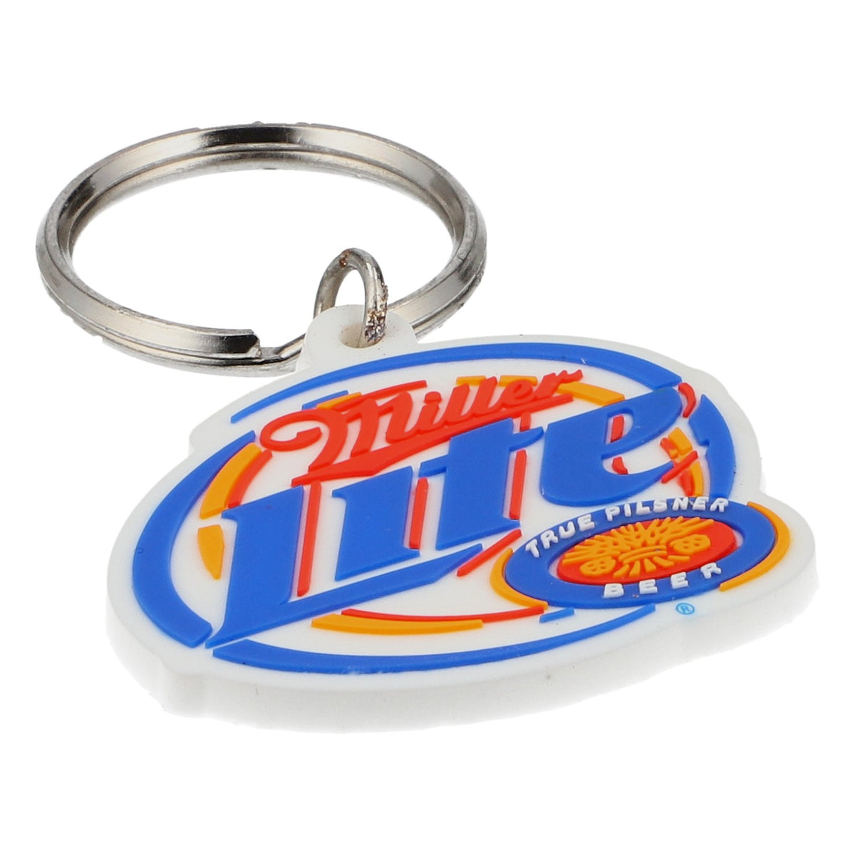 Brelok do kluczy Miller Lite z motywem piwa, gumowy, biały, z napisem „True Pilsener”