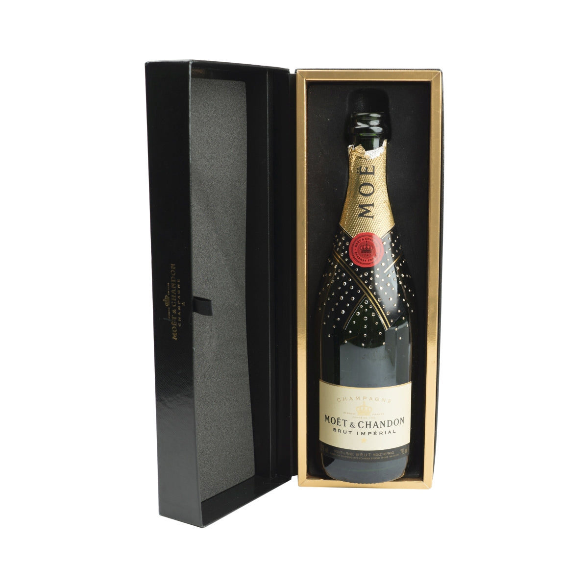 Moet Chandon Champagne pusta butelka 0,7l Swarovski + dekoracja pudełka Pusty Show Bar