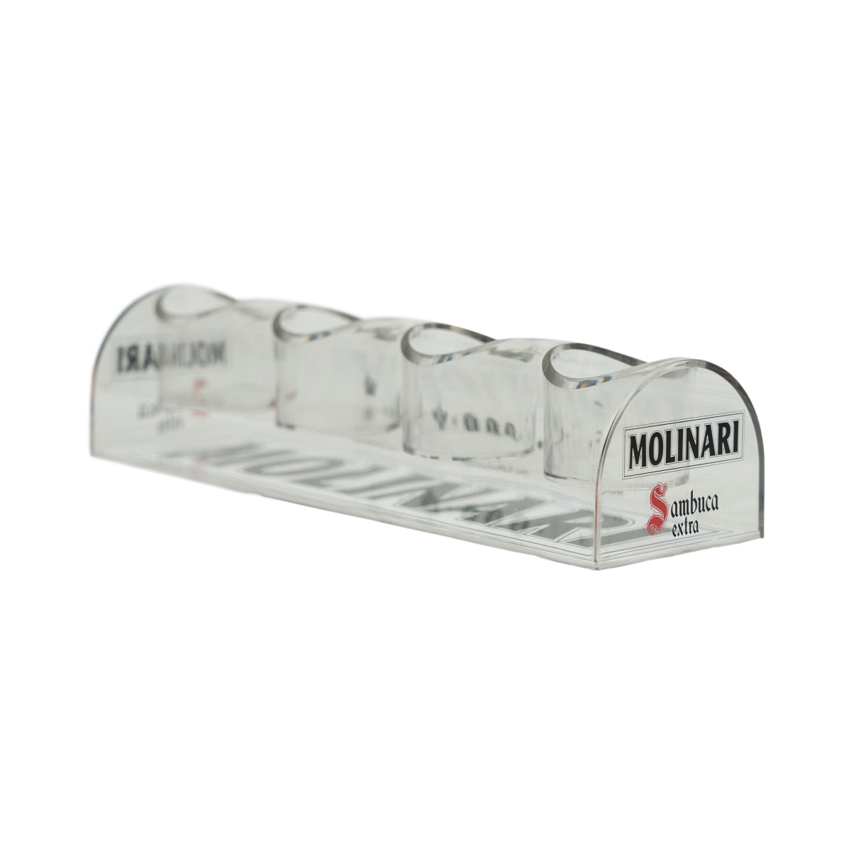 Molinari Extra Sambuca Taca 4 Szklanki Shot Schnapps Uchwyt Prezentacja Wyświetlacz