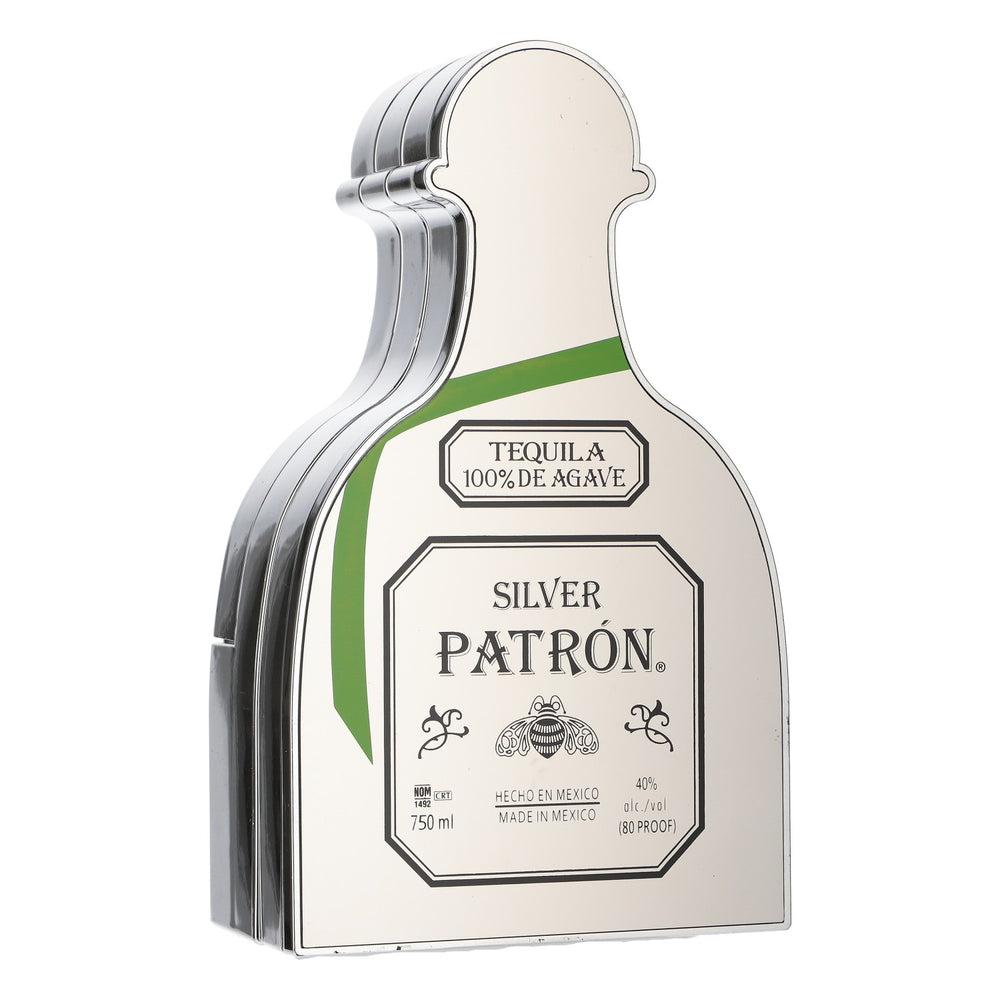 Taca do serwowania tequili „Patron” w kształcie butelki, z 3 wysuwanymi półkami, srebrna