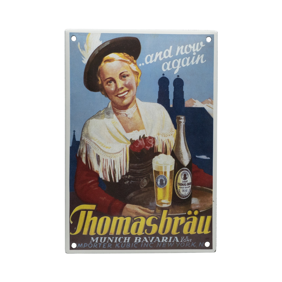 Puszka piwa Paulaner emaliowana tabliczka kolekcjonerska z limitowanym certyfikatem Thomasbräu