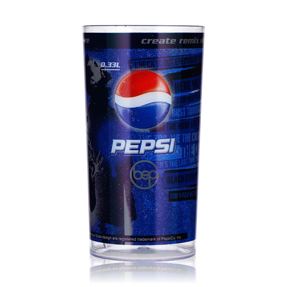 Napój bezalkoholowy Pepsi, szklanka 0,33 l, butelka wielokrotnego użytku, motyw The Black Eyed Peas, 1 niebieska, tworzywo sztuczne