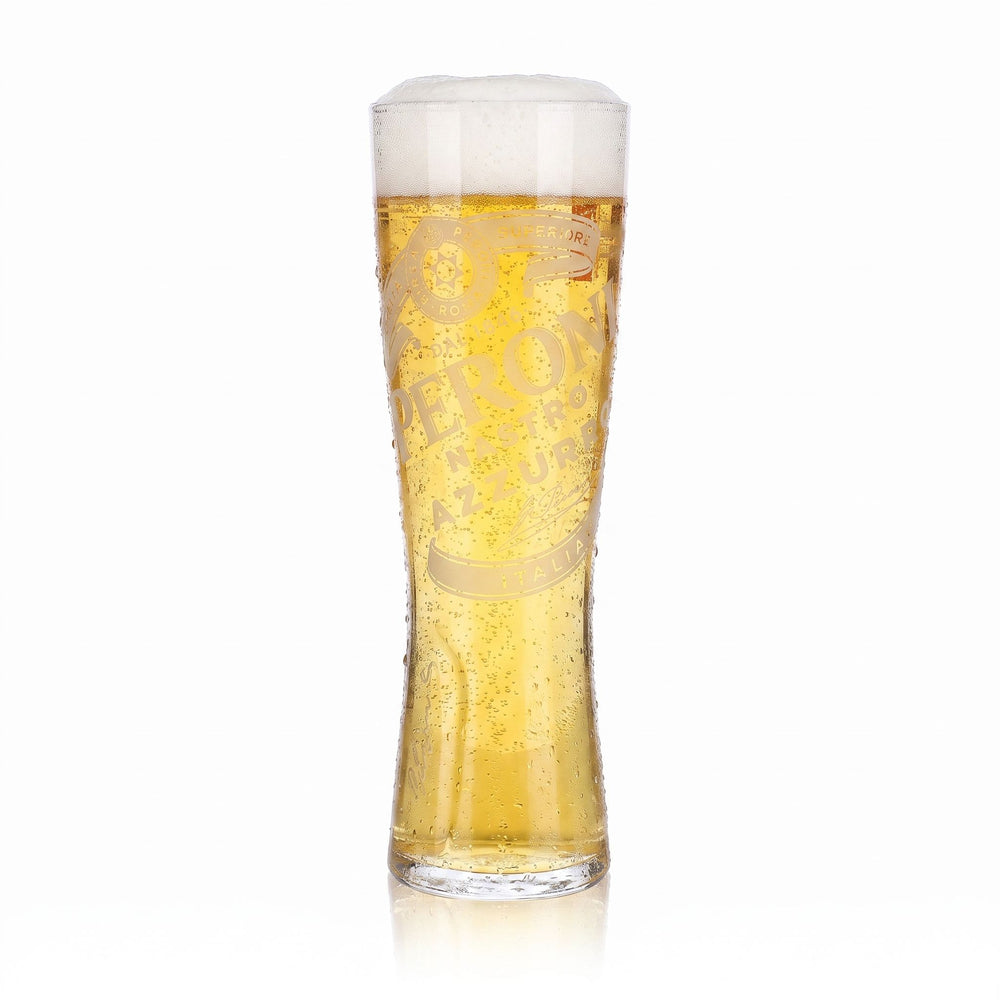 Szklanka do piwa Peroni 0,5 l, szklanka typu pokal, z czerwonym pionowym logo (Signature)
