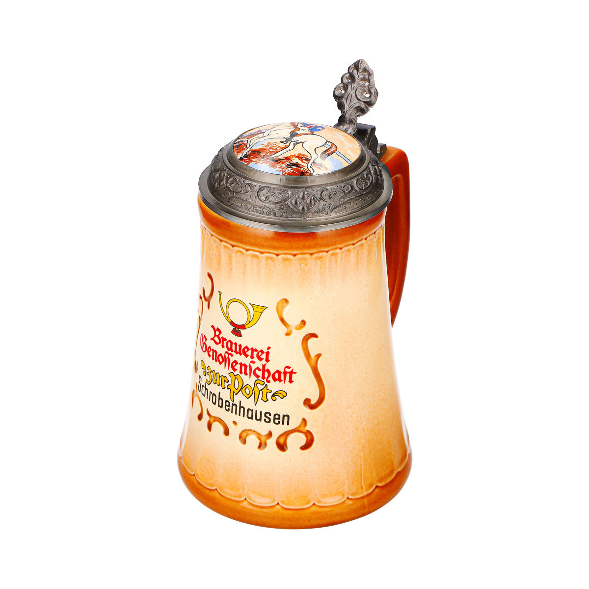 Szklany kufel do piwa Postbräu, 0,8 l, z pokrywką z cyny, Browar Spółdzielczy Ton – Widok 6