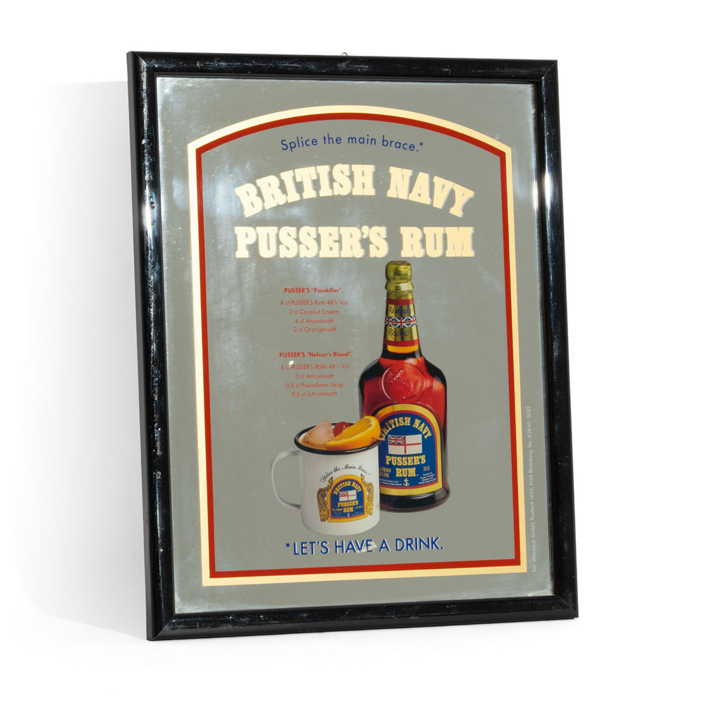 Pusser's Rum Lustro reklamowe Akcesoria barowe Dekoracja ścienna Czarna rama