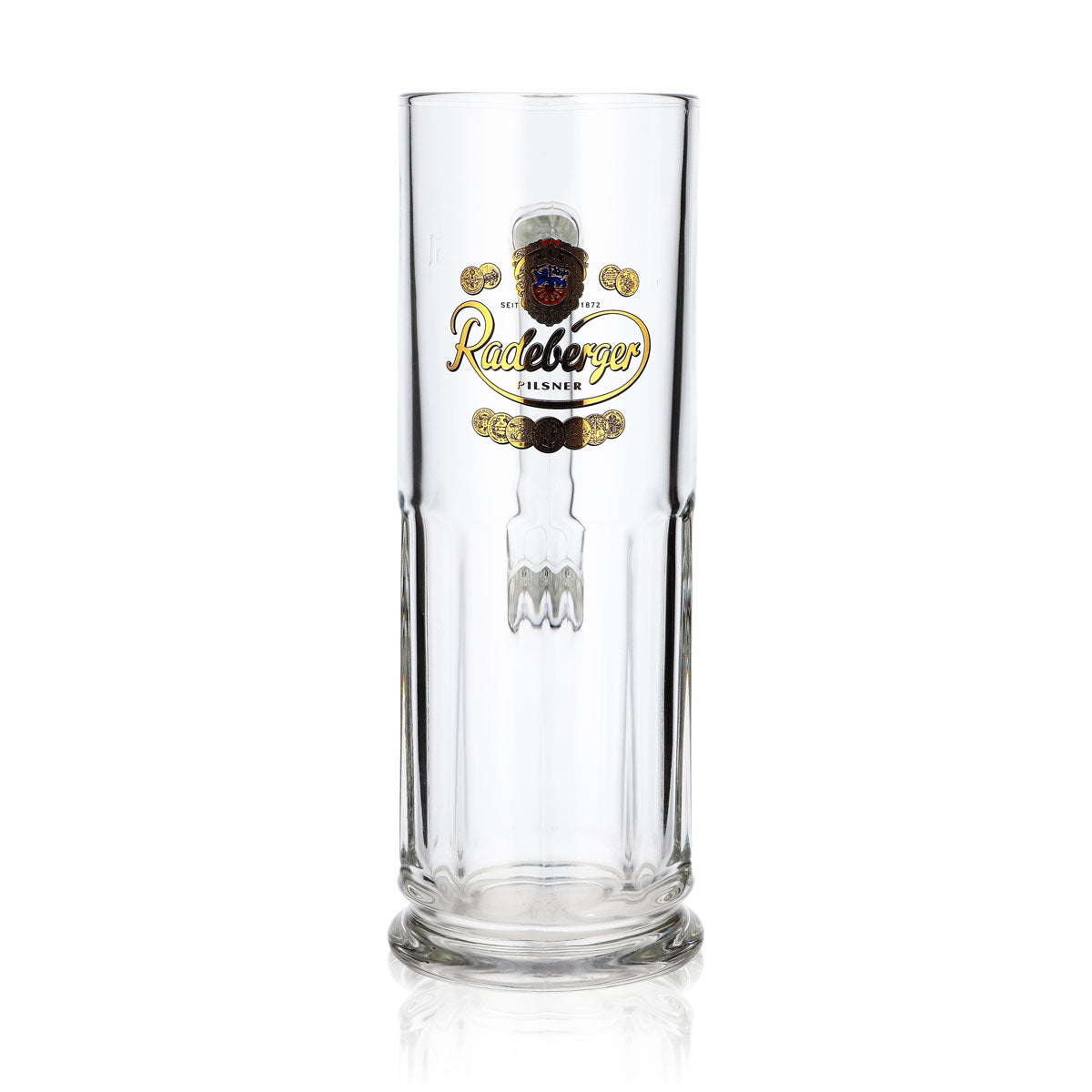 Szklanka do piwa Radeberger 0,5 l – dzbanek ze złotym logo i herbem u góry