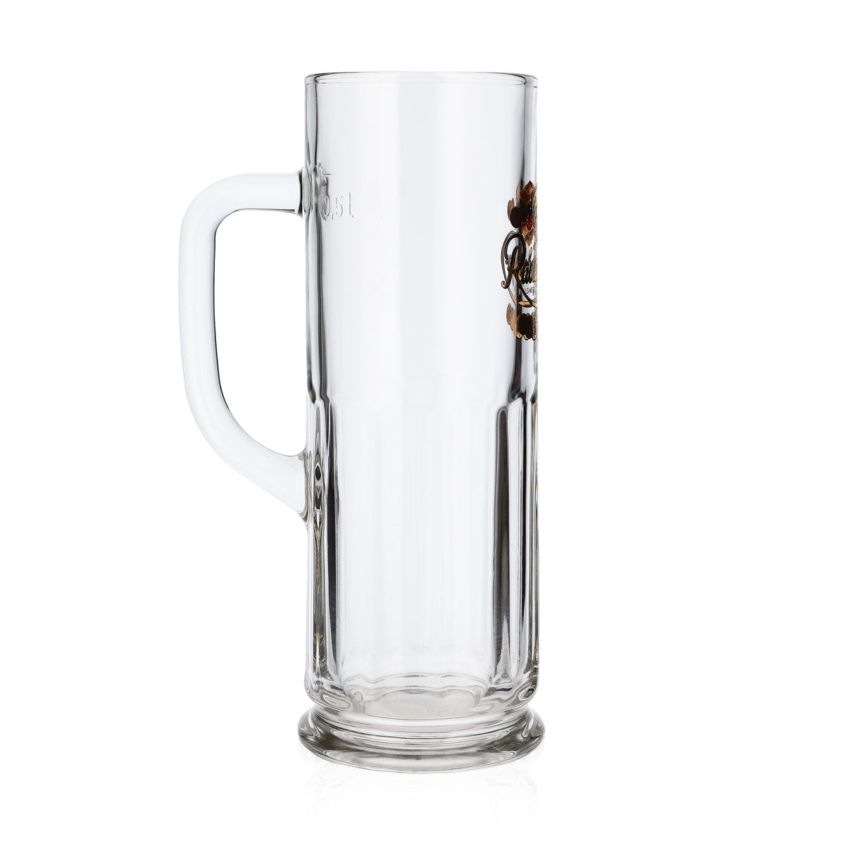 Szklanka do piwa Radeberger 0,5 l – dzbanek ze złotym logo i herbem u góry – Widok 3