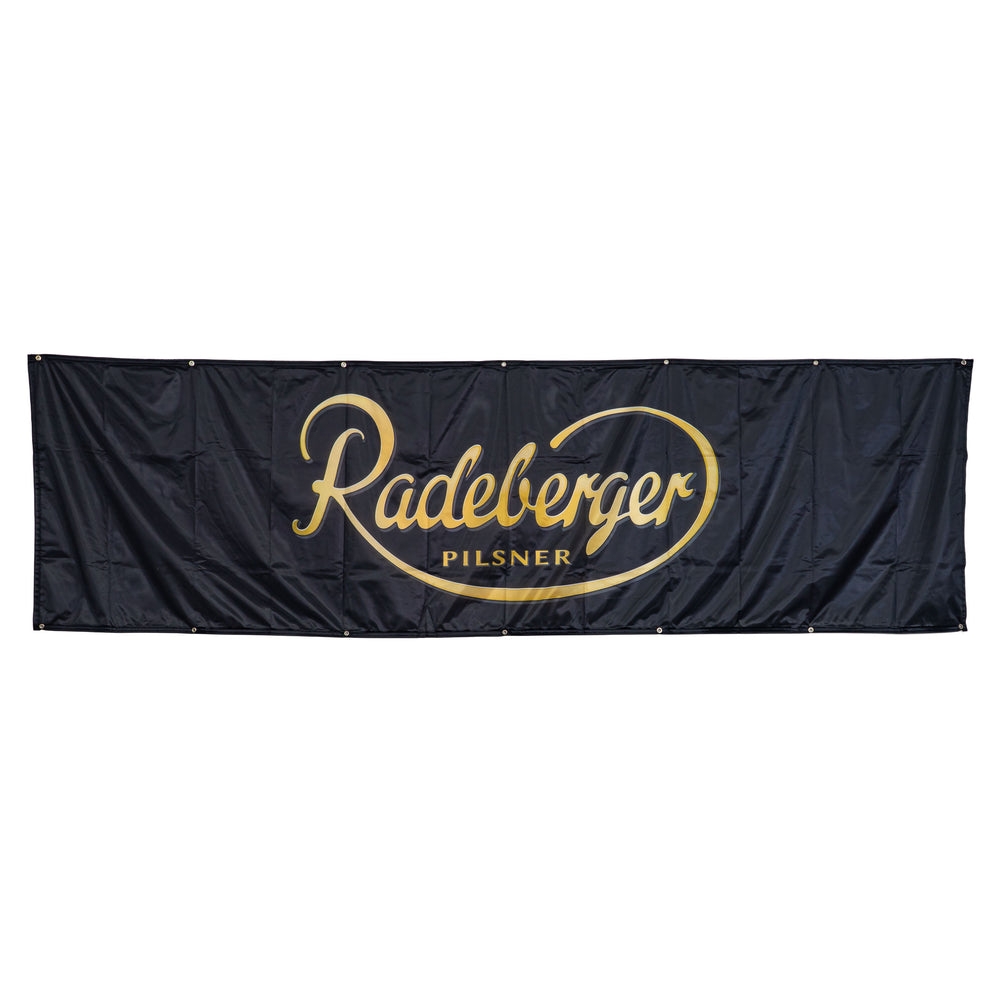 Sztandar z motywem szklanki piwa Radeberger, 300 x 82 cm, czarny, z poliestru