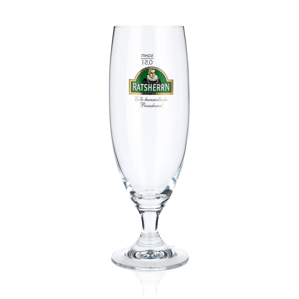 Kieliszek do piwa Ratsherrn 0,5 l, kieliszek w kształcie pucharu, z zielonym logo, kieliszek do piwa Sahm, kieliszek do piwa typu pils, pint