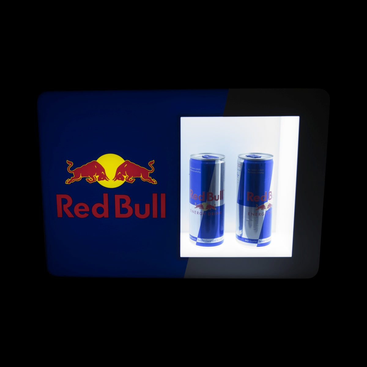 Mały podświetlany wyświetlacz kioskowy Red Bull na 2 puszki Glotifier