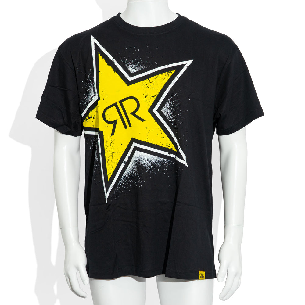 Koszulka unisex Rockstar Energy z nadrukiem na szklance w kolorze czarnym (żółta gwiazda), rozmiar L, bawełna