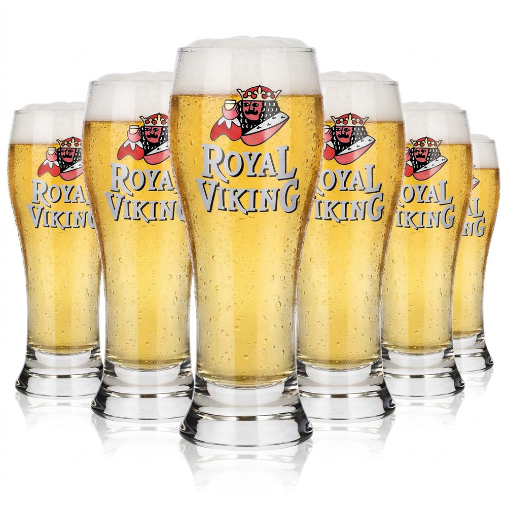 Szklanki do piwa Royal Viking, zestaw 6 sztuk, 0,33 l, kufel z logo w stylu retro, Durobor, szklanka kolekcjonerska