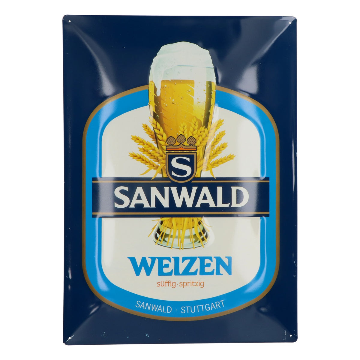 Sanwald Bier Retro blaszana tabliczka reklamowa wypukla "Sanwald Stuttgart"