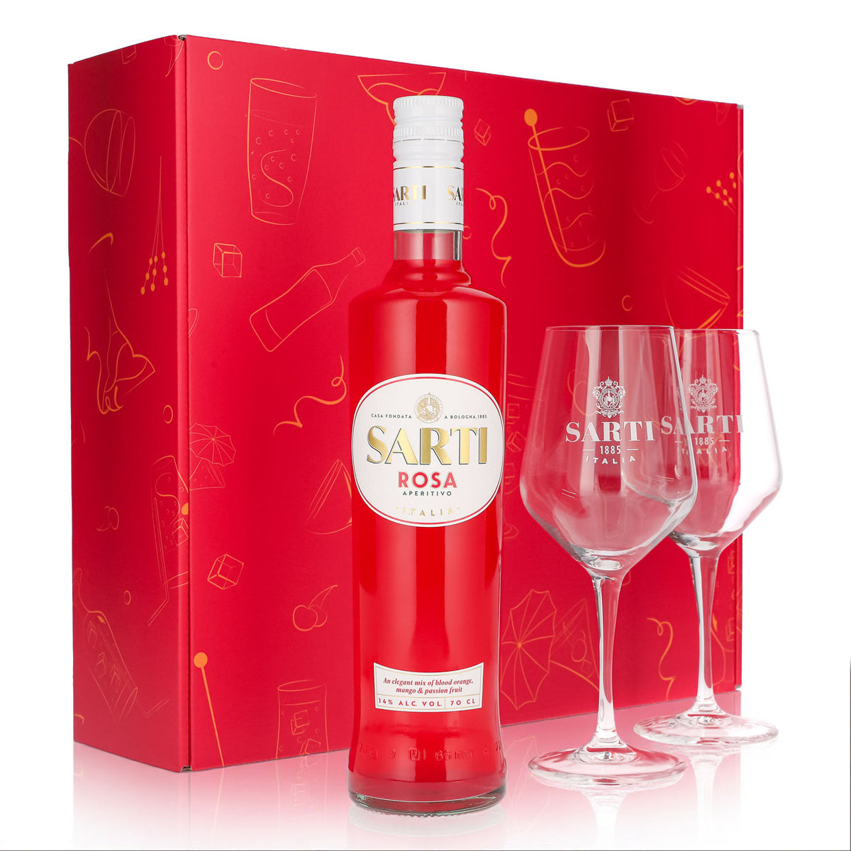 Sarti Spritz Geschenkset 0,7l Flasche 14,0 % Vol. + Spritzgläser–Pink